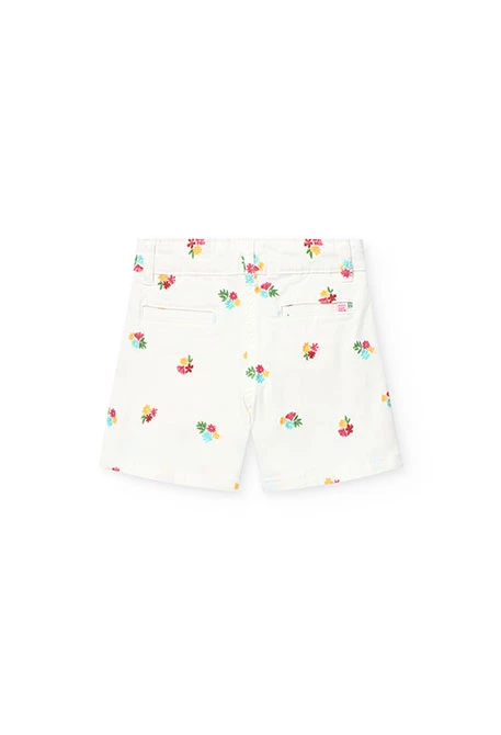 Bermudas de punto para niña en color blanco con diseño de flores