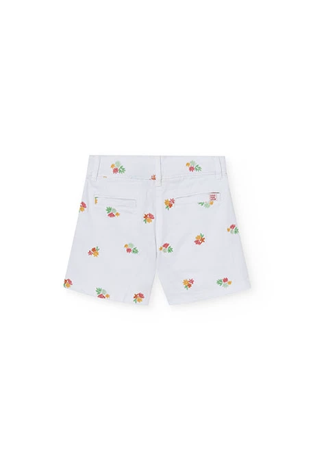 Bermudas de punto para niña en color blanco con diseño de flores