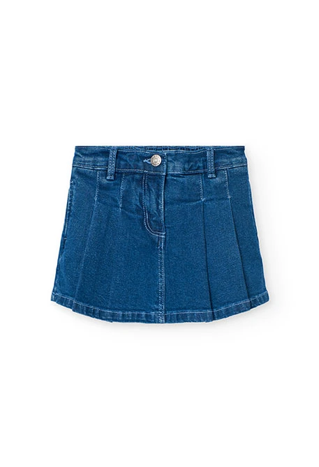 Gonna-pantaloncino in denim elastico per bambina di colore blu