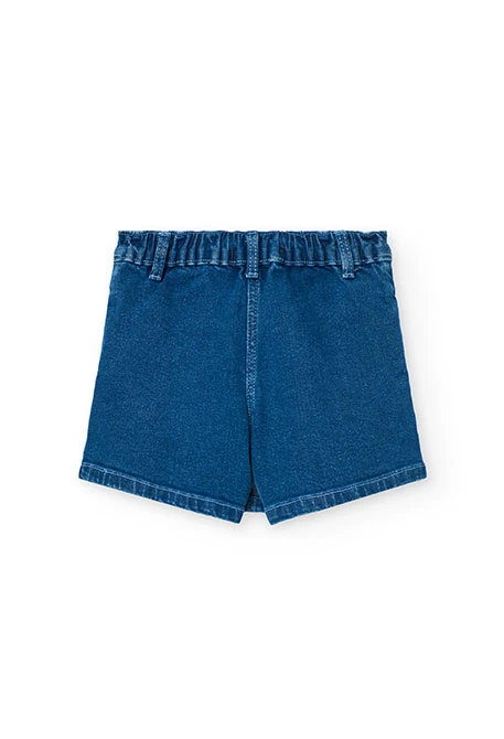 Gonna-pantaloncino in denim elastico per bambina di colore blu