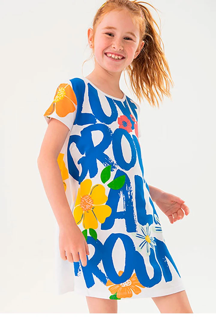 Robe en maille extensible pour fille en couleur blanche