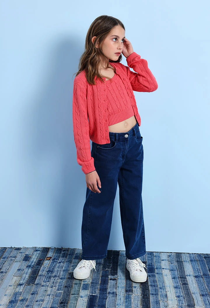 Giacca di maglia per bambina color fragola