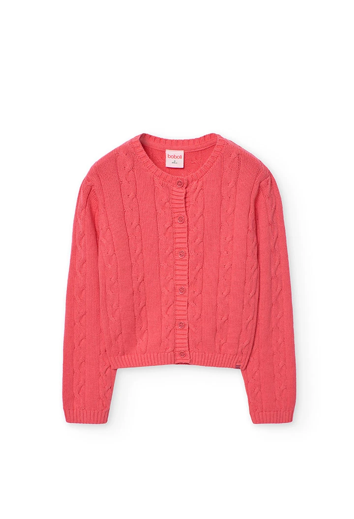 Giacca di maglia per bambina color fragola