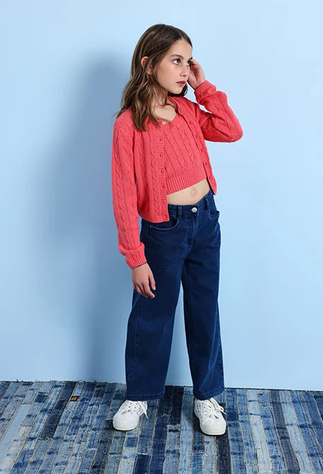 Giacca di maglia per bambina color fragola