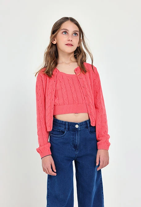 Strickjacke für Mädchen in Erdbeerfarbe