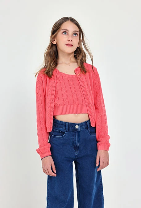 Veste en tricot pour fille en couleur fraise