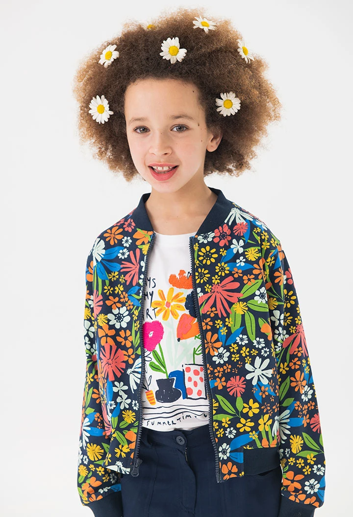 Bomber en maille pour fille avec imprimé floral