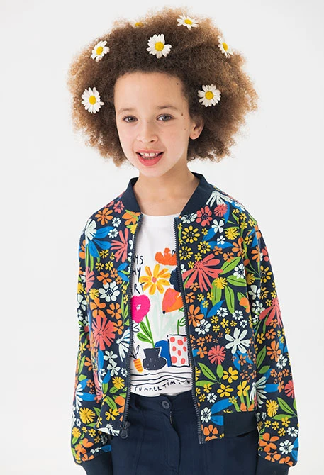 Bomber de malha para menina com estampado de flores