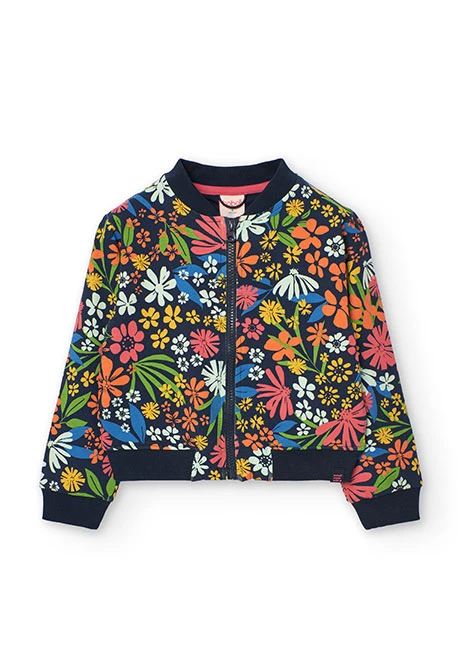 Bomber de malha para menina com estampado de flores
