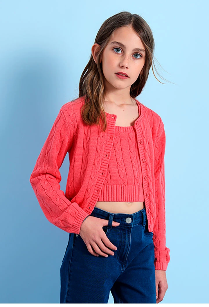 Pull en tricot pour fille de couleur fraise