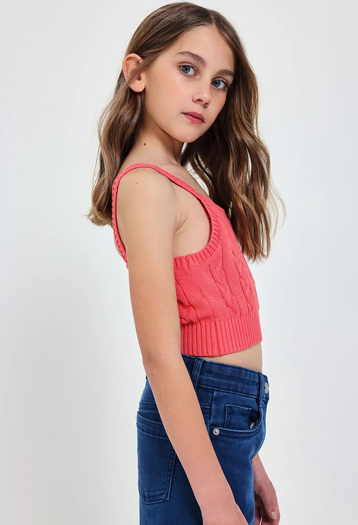 Knitted jumper for girls in strawberry colour