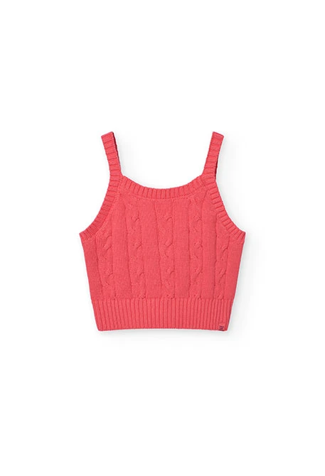 Maglione in maglia per bambina in colore fragola.