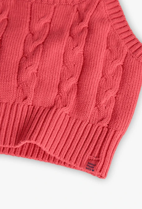 Maglione in maglia per bambina in colore fragola.