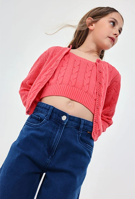 Strickpullover für Mädchen in Erdbeerfarbe