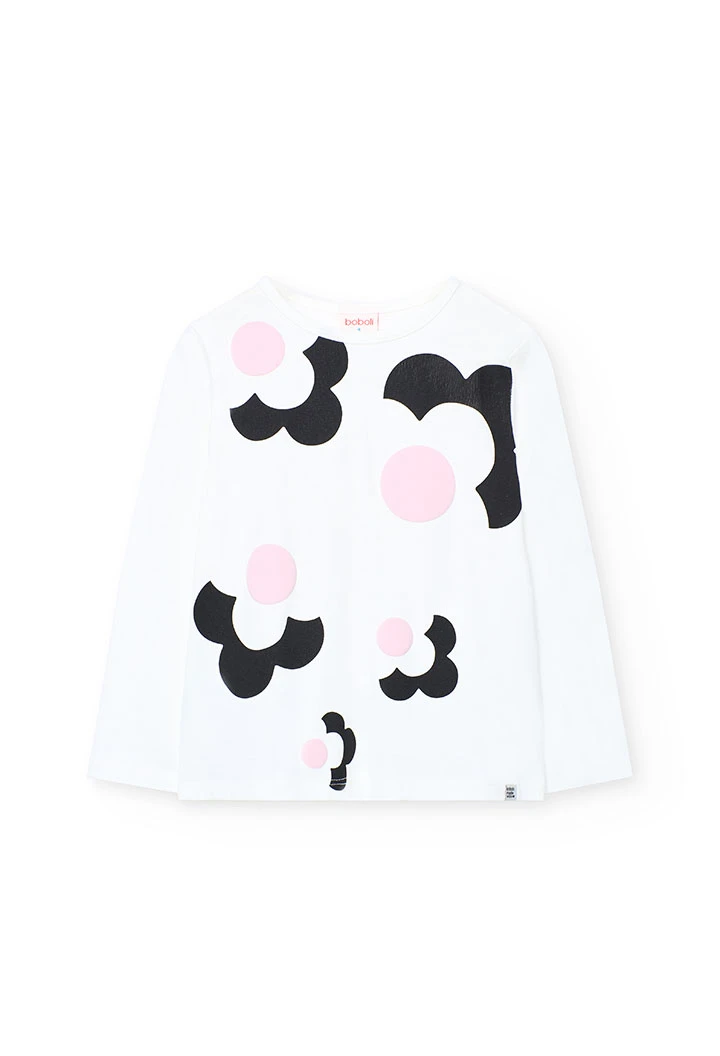 Maglietta bambina in jersey bianco con stampa