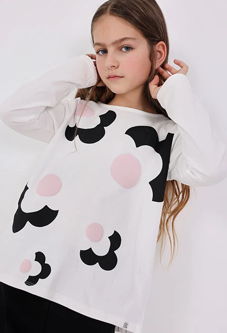 T-shirt fille en maille blanche avec imprimé