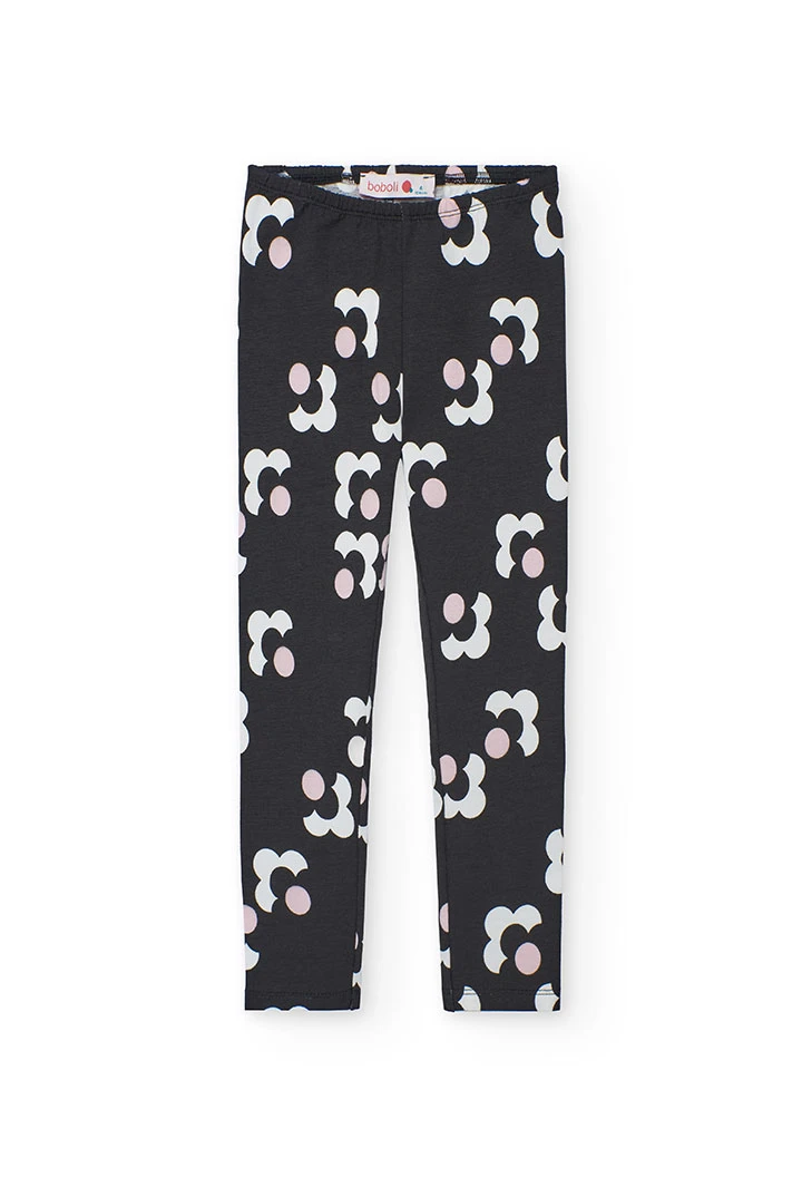 Black, pink, and white floral knit leggings