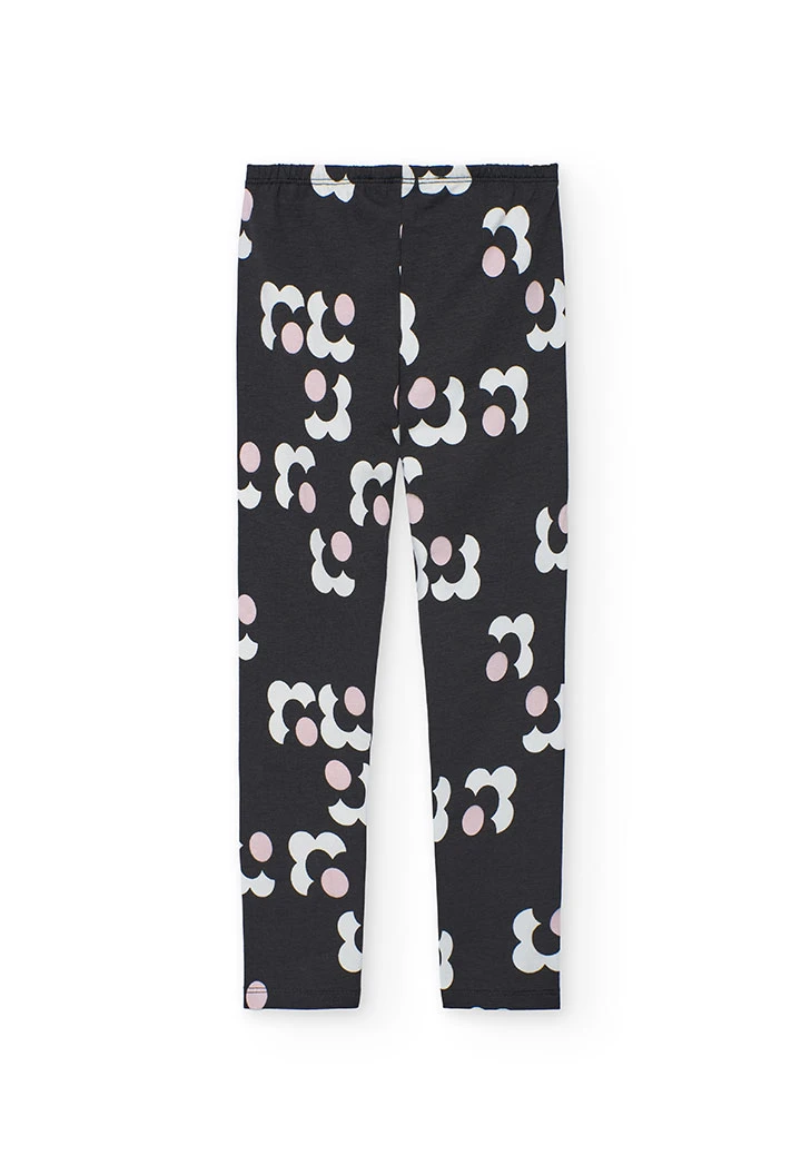 Leggings a maglia fiori nero rosa bianco