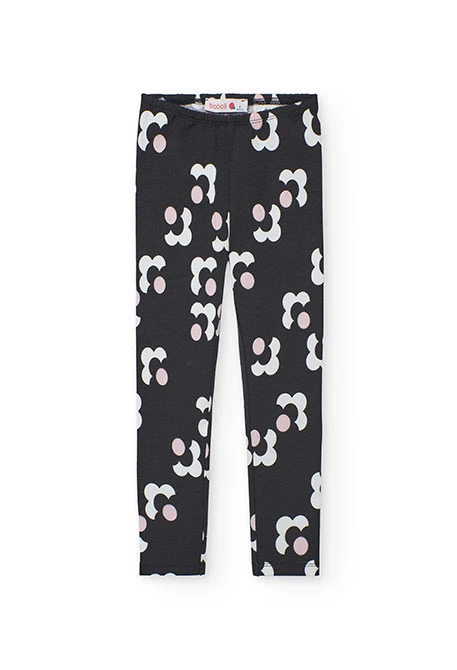 Leggings a maglia fiori nero rosa bianco