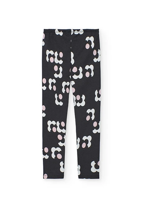Leggings a maglia fiori nero rosa bianco