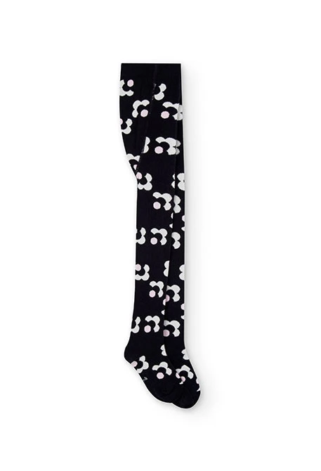 Schwarze Strickstrumpfhose mit Blumen
