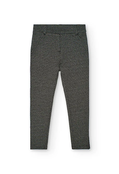 Mädchenhose aus schwarzem geometrischem Strickstoff