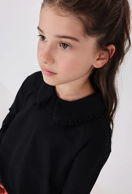 T-shirt fille en maille noire