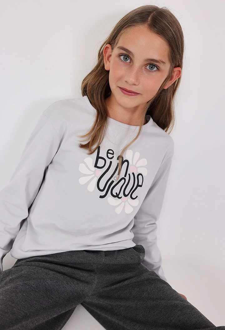 T-shirt menina malha cinza