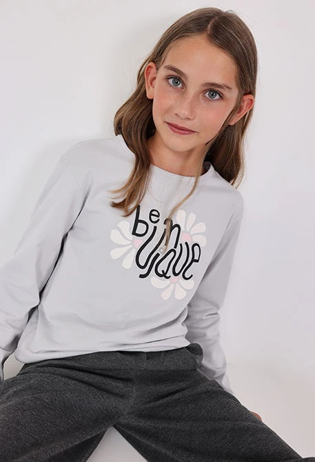 T-shirt fille en maille grise