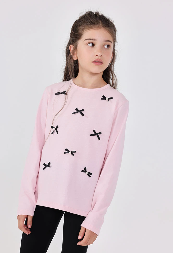 T-shirt fille rose noeuds