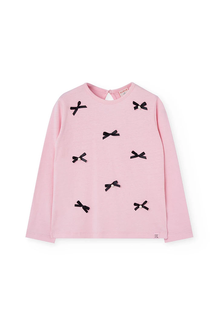 T-shirt fille rose noeuds