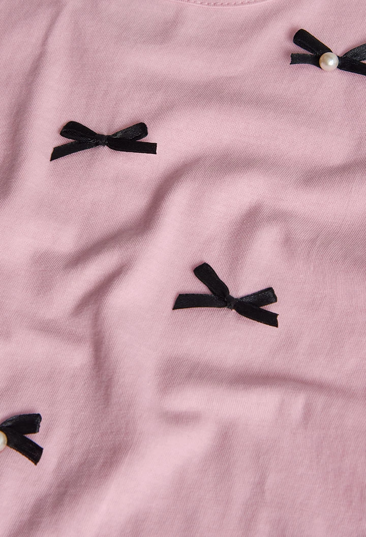 T-shirt fille rose noeuds