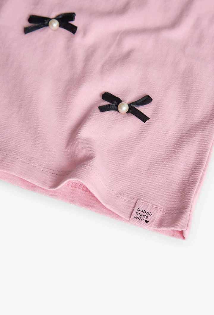 T-shirt fille rose noeuds