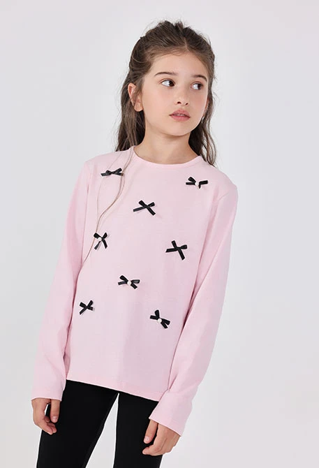 Camiseta niña rosa lazos