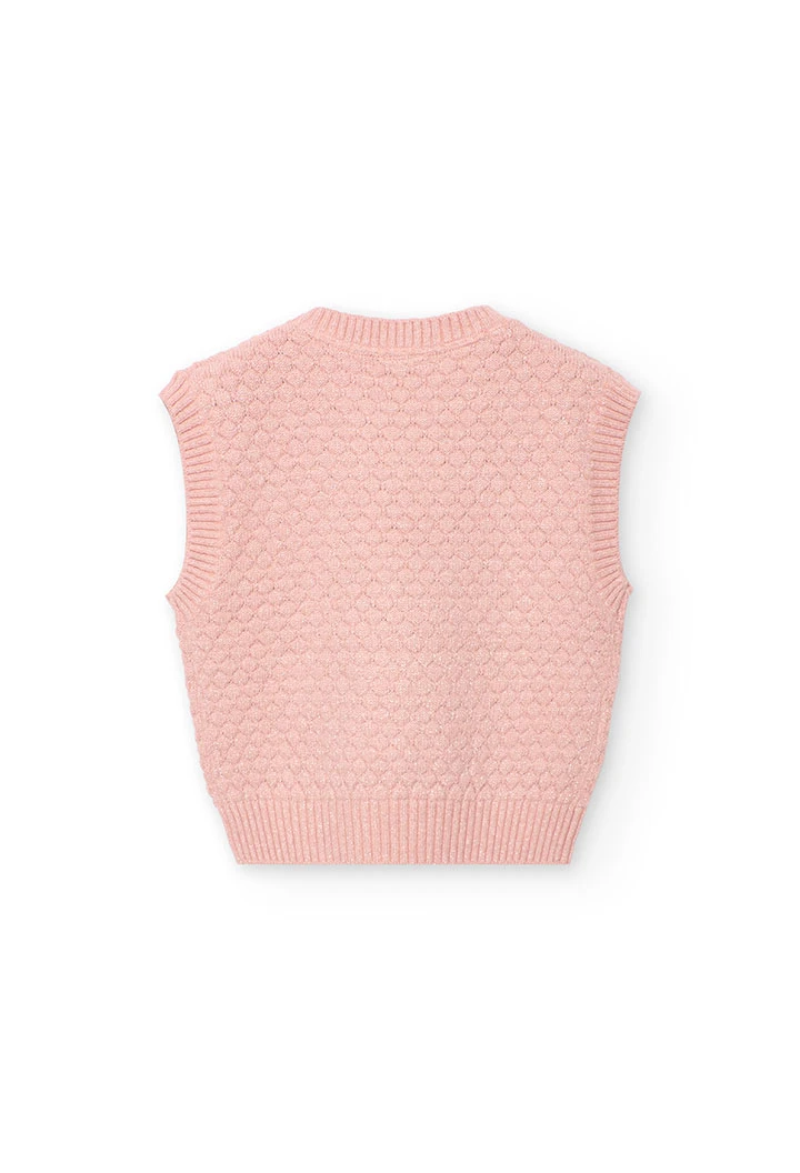 Gilet bambina in maglia rosa