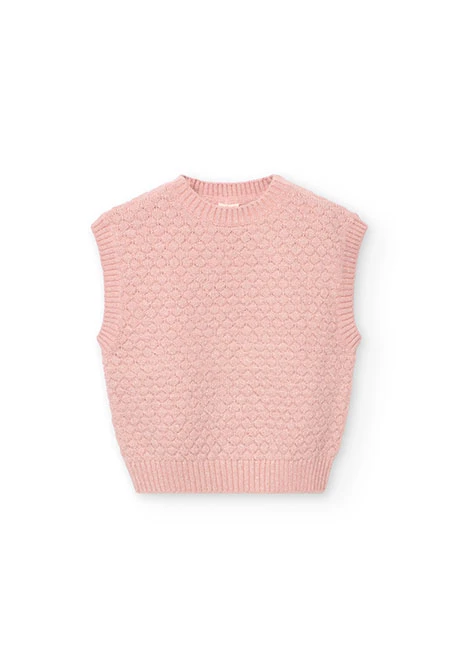 Gilet tricoté rose pour fille
