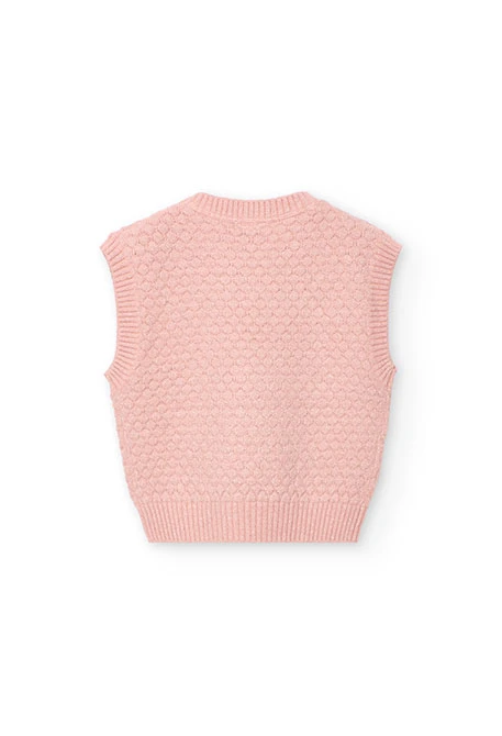 Gilet bambina in maglia rosa