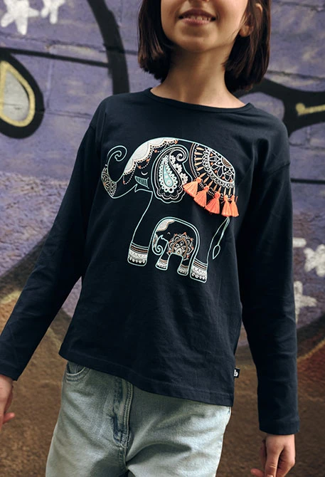 Camiseta niña de algodón azul marino