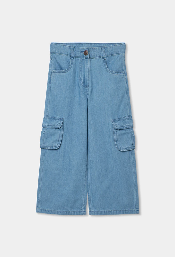 Pantaloni bambina denim colore bleach