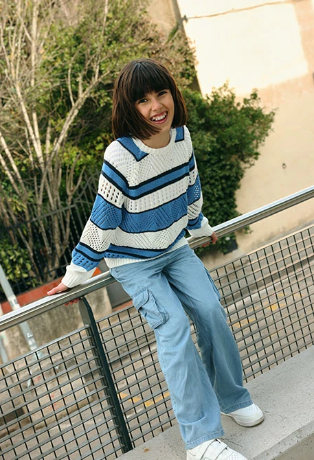 Pantaloni bambina denim colore bleach