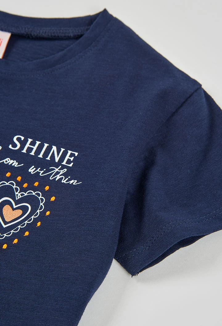 T-shirt menina algodão azul-marinho