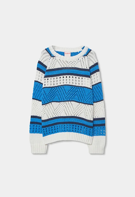 Maglione bambina cotone bianco e blu