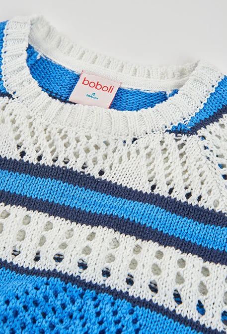 Camisola de menina em algodão branco e azul.