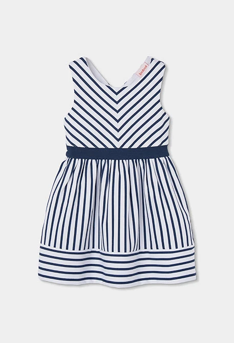 Vestit de ratlles blanc i blau marí