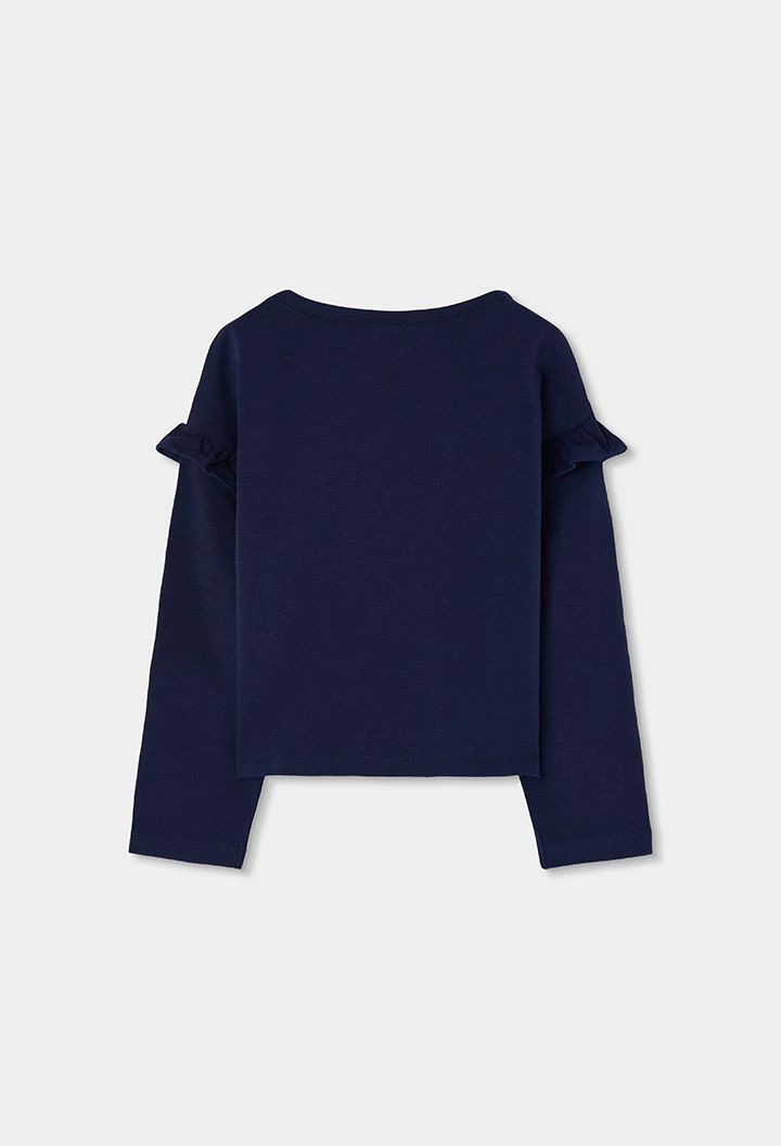 T-shirt maille fille bleu marine Tour Eiffel