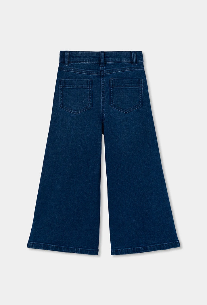 Pantalon denim fille bleu wide leg élastique