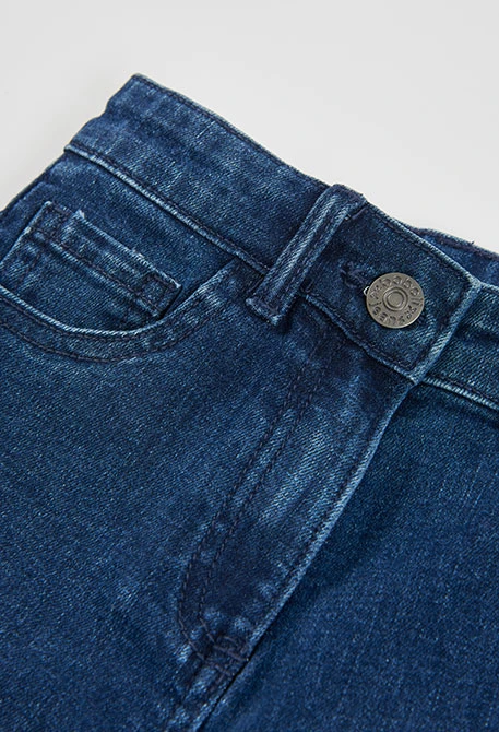 Pantalon denim fille bleu wide leg élastique