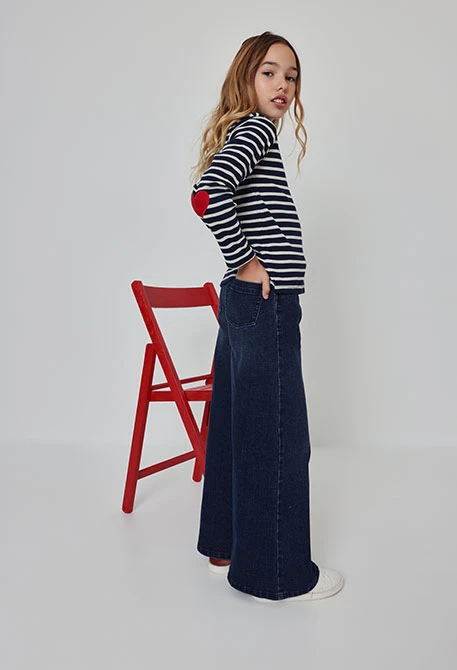 Pantalons denim nena blau wide leg elàstic