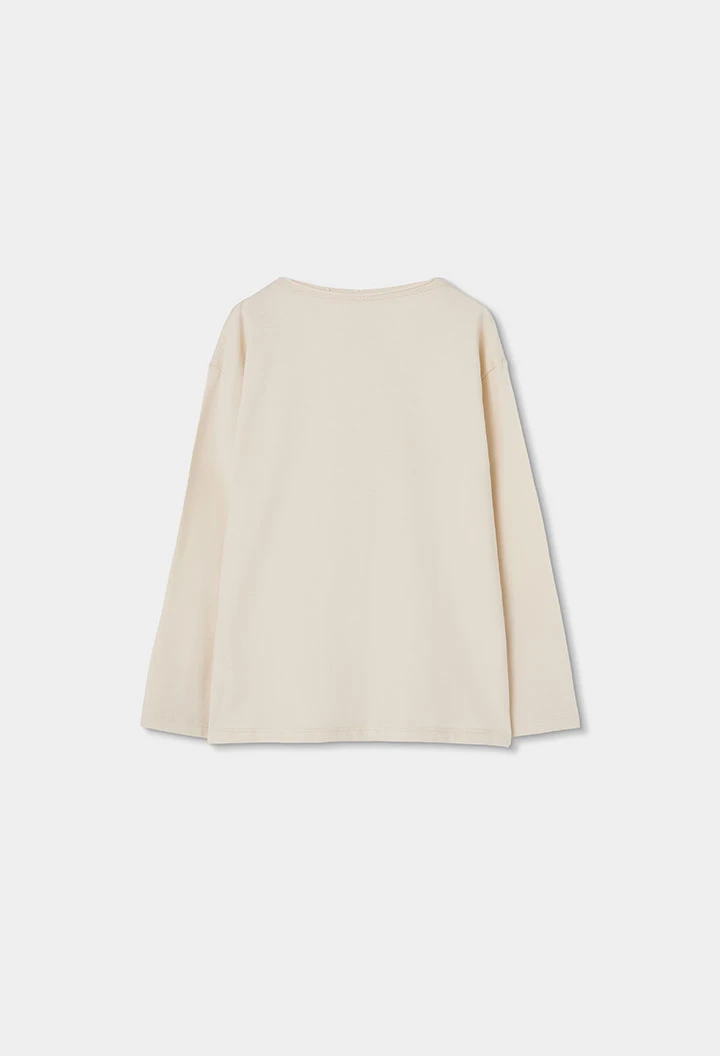 T-shirt en maille fille écru avec cœurs