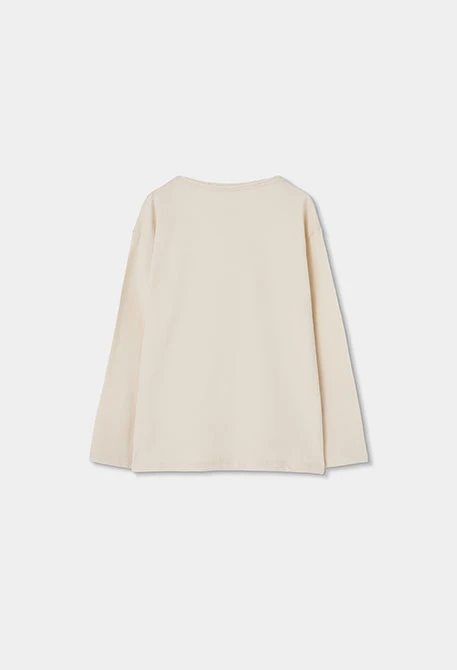 T-shirt en maille fille écru avec cœurs